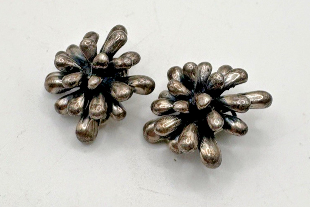 Starburst 3-Dimensional Mexico Clip On Earrings Sterling Silver 925 Vintage 17g